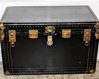 Vintage Black Steamer Trunk with Brass Finishes 39" wide x 22" deep x 25" tall