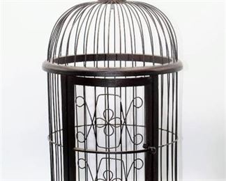 Decorative Wood and Metal Birdcage with 2 Fabric Birds