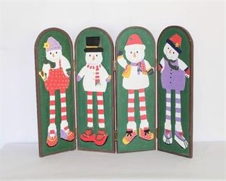 (4) Snowmen Painted Wooden Panel Screen Holiday Decor