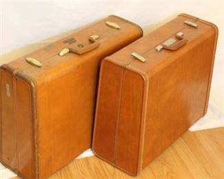 Vintage Hard Side Vinyl Suitcases in Maple Color