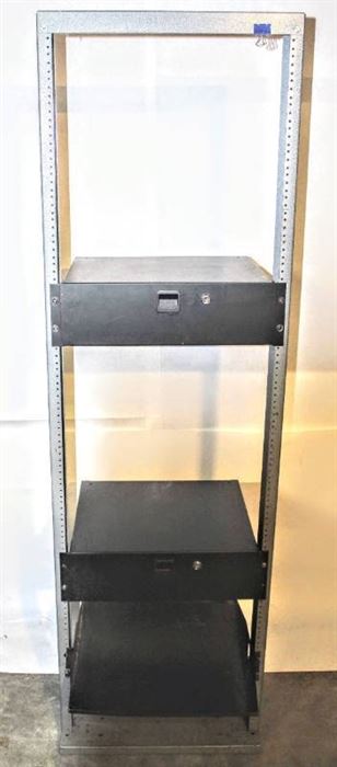 Electronics Rack, Adjustable Gray and Black Metal with 2 locking Drawers (keys included) 64" T x 24" D x 21" W