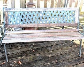 Outdoor Bench Wooden plank on Metal Base 50" wide x 29" Tall Back