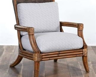 British Colonial Coastal Bamboo Motif Armchair
