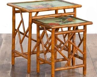 Pair Chippendale Brighton Pavilion Motif Nesting Tables