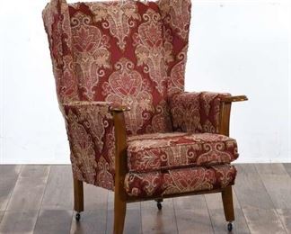 Wingback Armchair W Flocked Upholstery W Fringe