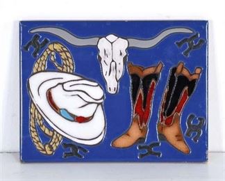 Hand Painted Mag Mor Studios Southwest Cowboy Trivet