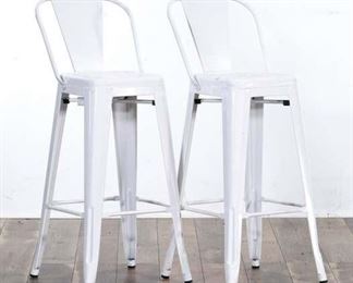 Pair White Metal Industrial Bar Stools