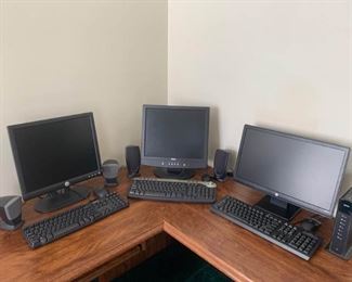 3 PC Setups, Speakers, and Router