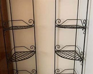 Pair of Wrought Iron Corner Shelving Units
