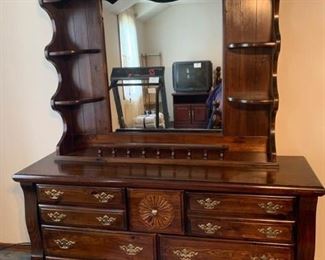 Wood Dresser and Mirror
