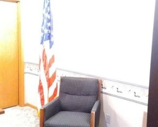 vintage office chair and American flag on stand