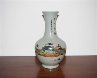 H-32 Painted Asian 14”  Floral Vase $25.00