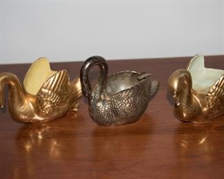 H-72 Lot of 3 Swan Candle Holders, 2 Ceramic,1 Brass-$12.95