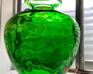 H-96  Green Verde Art Glass 14” Vase $30.00