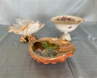 H-150 Lot of 3 Floral Limoge Dish, Shell Dish, Floral Shell Bowl $27.00