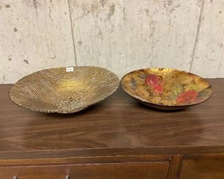 H-182 Lot of 2 Platters-Gold with Roses  Bowl, Gold Stripes $13.00