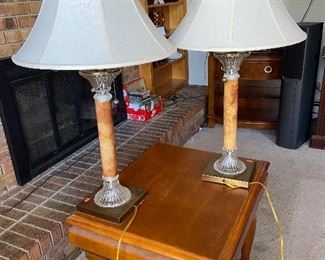 H-210 Pair of Table Lamps Brass Base $50.00