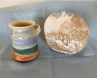 H-216 Signed Pottery Mug and Vase $20.00