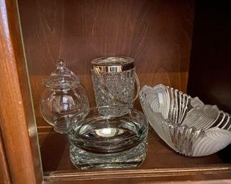 H-225 Lot of 4 Crystal Items-Bowl, Ashtray, Bucket, Covered Candy Dish $ 18.00