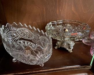 H-226 Lot of 2 Crystal Items-Bowl, Dessert Stand $15.00