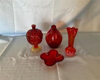 H-200 Lot of 4 Red Art Glass