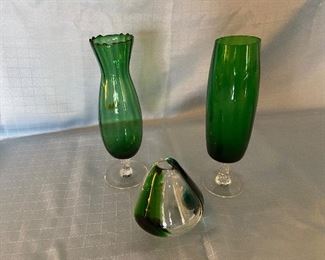 H-202 Lot of 3 Green Vases $15.00