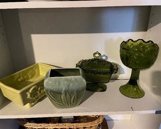 Lot of 4 Green Misc Glass-Planter covered dish, goblet  $15.95