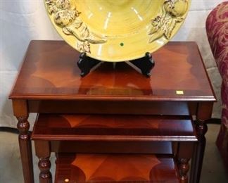 Pretty inlaid nesting table set with an Italian sunny gold pottery bowl