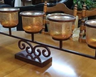 Iron and glass candle holder