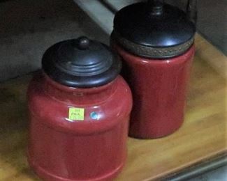 Pair of red canisters