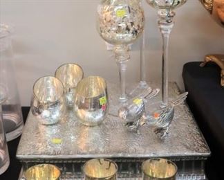 Mercury glass and silver cake stand