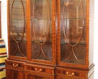 NICE “Maitland Smith Furniture” 2 Piece Burl Mahogany Inlaid and Banded China Cabinet 