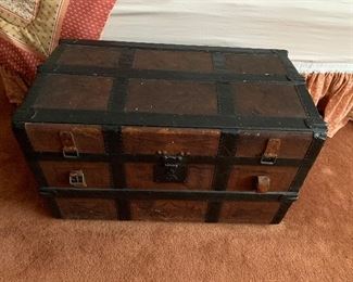Vintage wooden & metal strap trunk