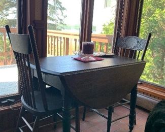 Drop Leaf table and 2 pressed back chairs