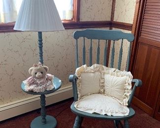 Blue Painted Rocker & Table Lamp