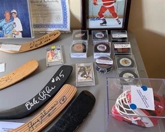 Hockey autographs include: Bobby Hull, Eddie Giacomin, Brad Park, Sean Haggerty, Marty Turco, Bill Gadsby, Jean Beliveau, Brendan  Shanahan, Sergei Fedorov &  Game used stick signed by Yzerman, Ferorov, Larioniv, Osgoodand more given to client in person.