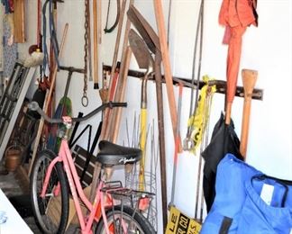 GARDEN TOOLS, BIKE, CAMP CHAIRS