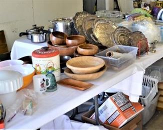 SILVER PLATE, WOOD,  PYREX 