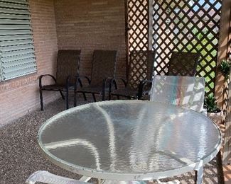 Patio Glass Top Table & Two Chairs, Assorted Patio Chairs