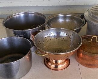 Assorted Pots & Pans, Copper Cholander, Copper Sauce Pan