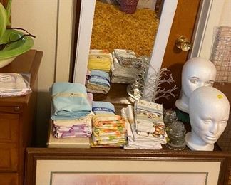 Manequin Heads, Door Mirror, Towels