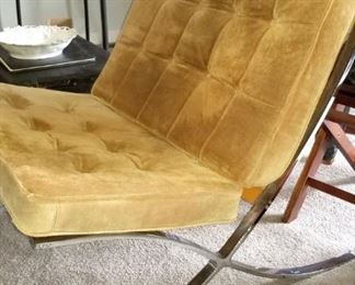 barcelona chair fair condition. heavy Frame good, suede cushions don't look bad - bottom cushion zipper broken - appears to have been recovered at one time - very cool $160. 