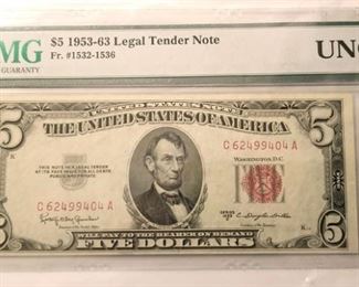 1953c 5 dollar bill UNC $40