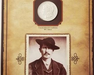 1881 O Morgan Silver Dollar on Legends of the west card Wyatt Earp uncirculated - $60