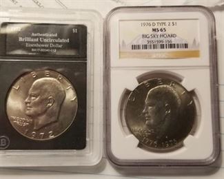 coins eisenhower 1972 uncirculated dollar, 1976 Dollar $6 for both