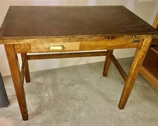 antique Post Office desk with metal tag