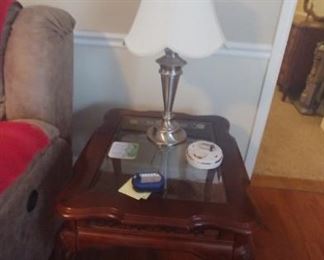 Cherry end table and lamp
