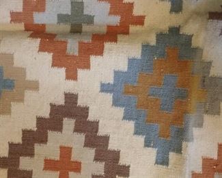 Mid Century flat wool weave rug, size is 8x10 room size.