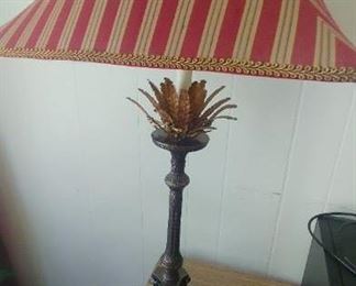 Designer lamp with metal base and 16" wide shade