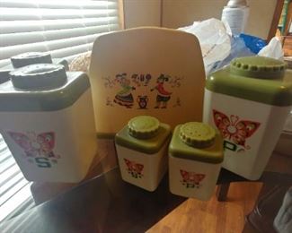 Mid century plastic shakers and napkin holder
